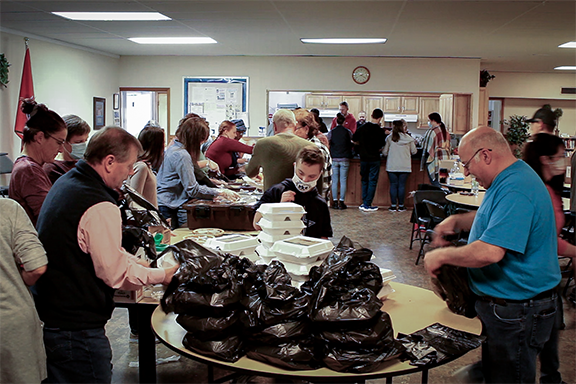 Thanksgiving meal assembly line